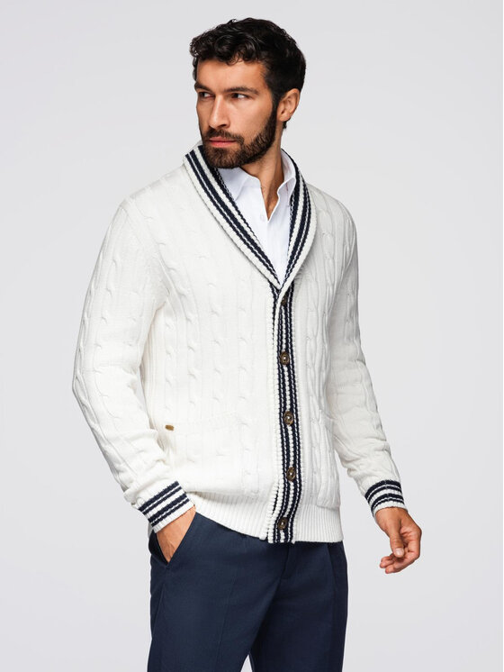 Ombre Ombre Kardigan OM-SWCD-0152 Biały Regular Fit