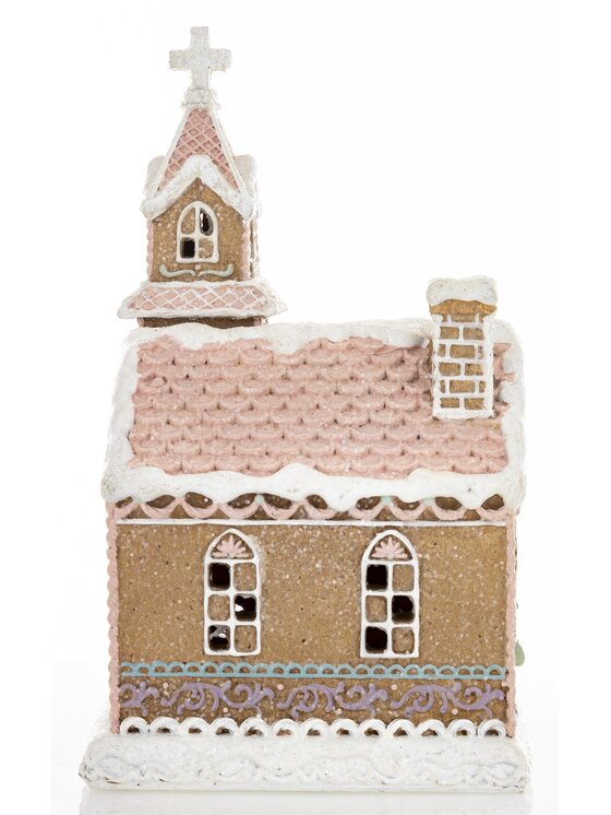 MIAhome MIAhome Dekoracja piernikowy kościół LED 23,5x14x12 cm IGLESIA Brązowy