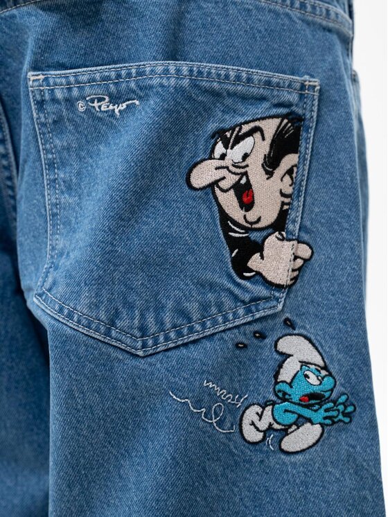Smerfy Smerfy Jeansy Spodnie Jeansowe Baggy Męskie Jasne Niebieskie Smerfy Gargamel Pocket L Niebieski Baggy Fit