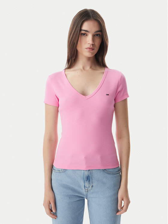 Tommy Jeans Póló Essential DW0DW17385 Világos rózsaszín Slim Fit