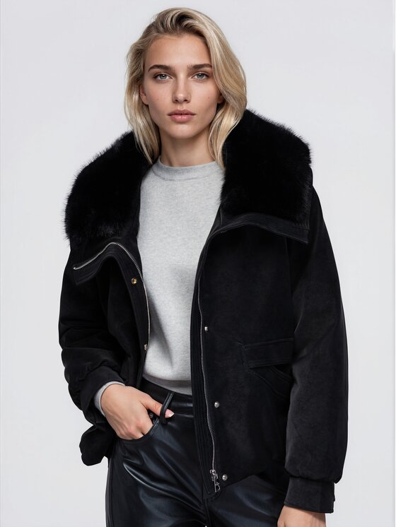 Ombre Ombre Kurtka bomber OW-JT-E0008 Czarny Relaxed Fit