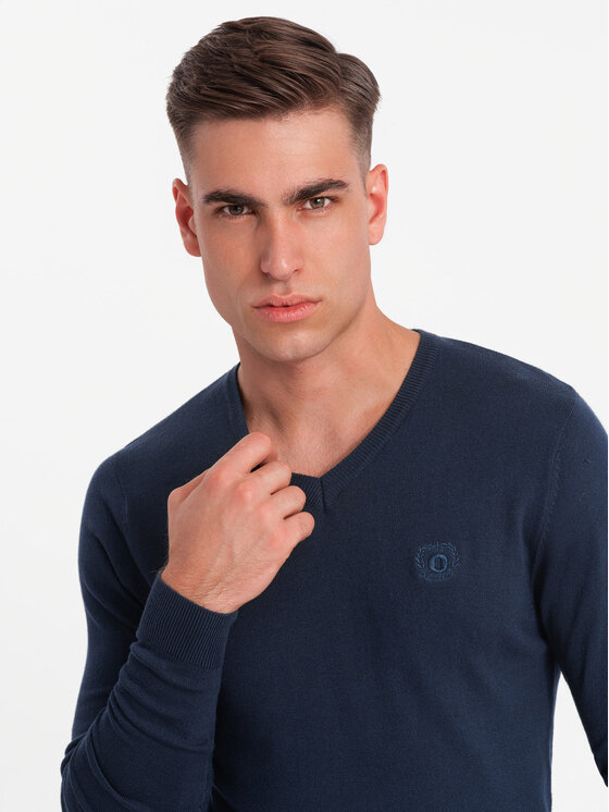 Ombre Ombre Sweter OM-SWBS-0107 Granatowy Regular Fit