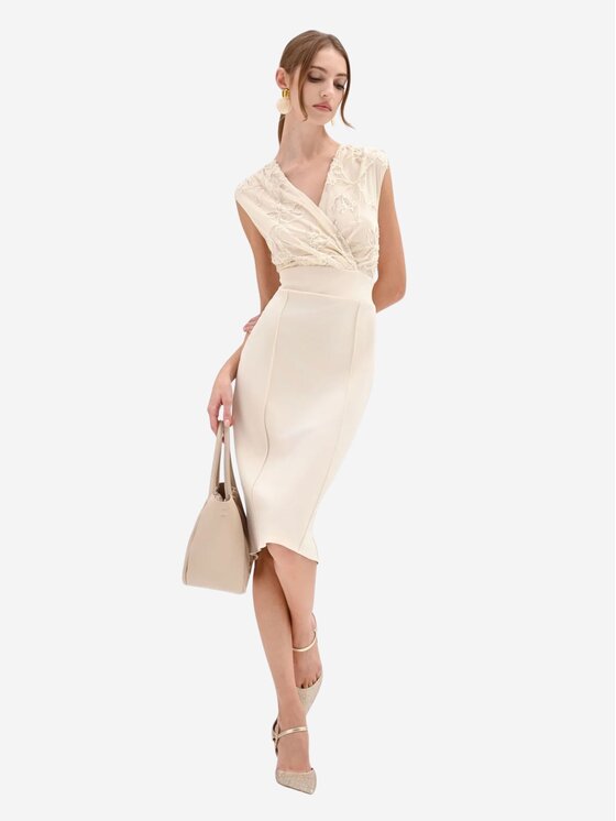 Rinascimento Rinascimento Abito da sera Tubino con corpino ricamato Beige Regular Fit