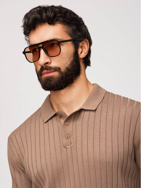 Ombre Ombre Polo OM-POSS-0169 Brązowy Slim Fit