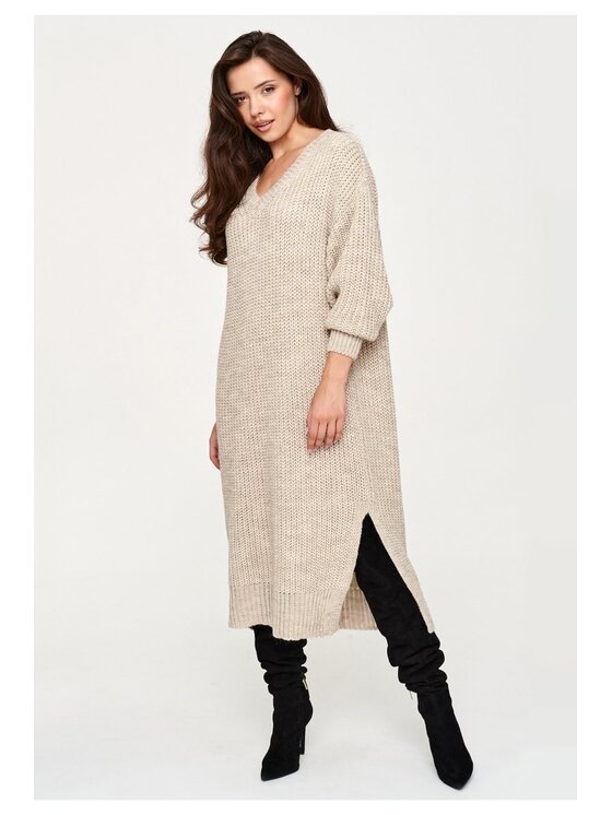 Makadamia Makadamia Sweter S177 Beżowy Loose Fit