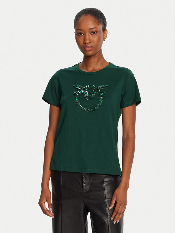 PINKO PINKO T-Shirt Quentin 100535 A2RN Zielony Regular Fit