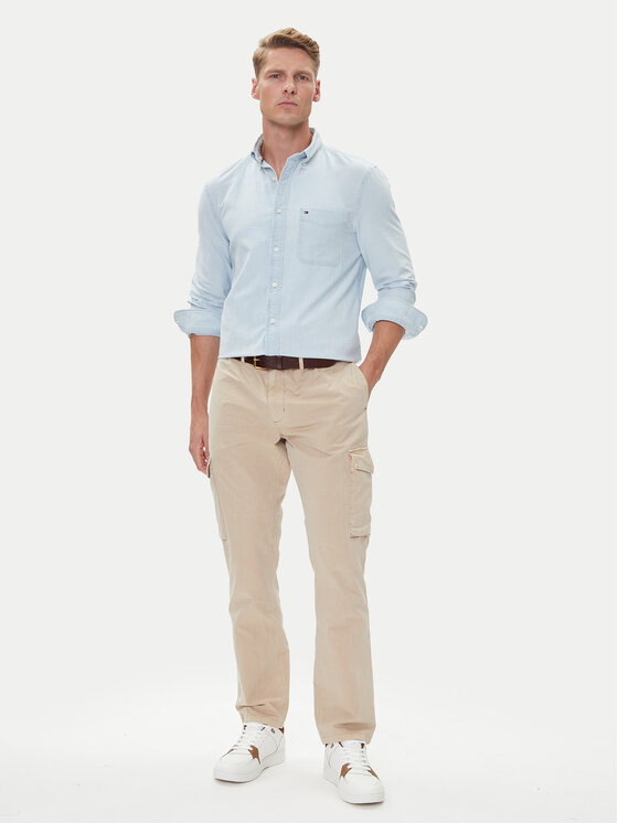 Tommy Hilfiger Tommy Hilfiger Riidest püksid Denton MW0MW39695 Beež Straight Fit