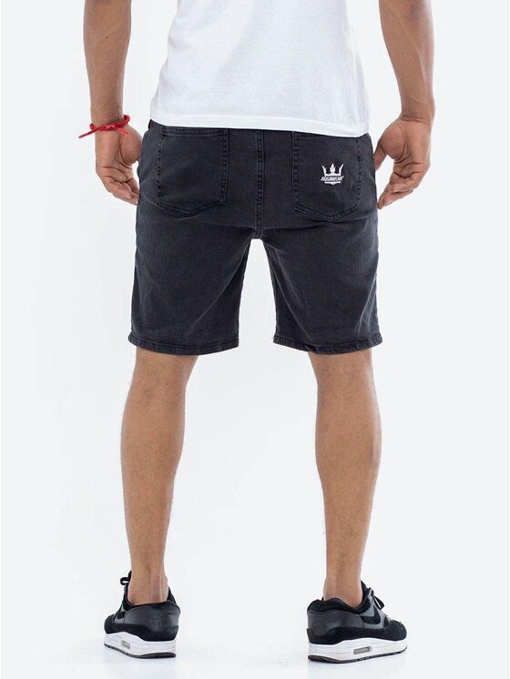 Jigga Wear Jigga Wear Szorty jeansowe Krótkie Spodenki Jeansowe Ze Ściągaczem Męskie Sprane Czarne / Białe Jigga Wear Crown Pocket 2XL Czarny Regular Fit