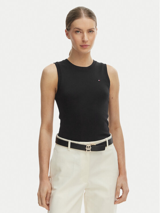 Tommy Hilfiger Tommy Hilfiger топ WW0WW47806 Черен Slim Fit