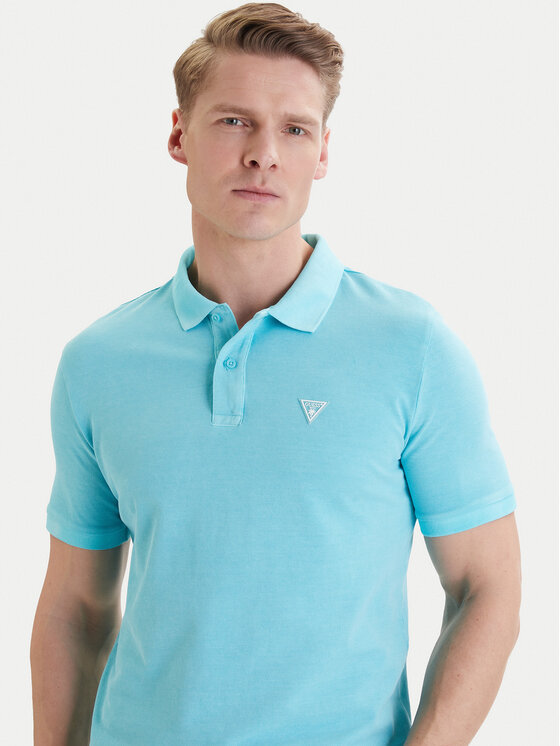 Guess Guess Polokošile F6GP03 K9WF1 Tyrkysová Slim Fit