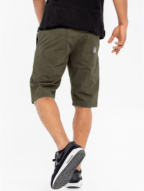 Jigga Wear Jigga Wear Szorty materiałowe Krótkie Spodenki Materiałowe Oliwkowe / Białe Jigga Wear Crown L Khaki Regular Fit