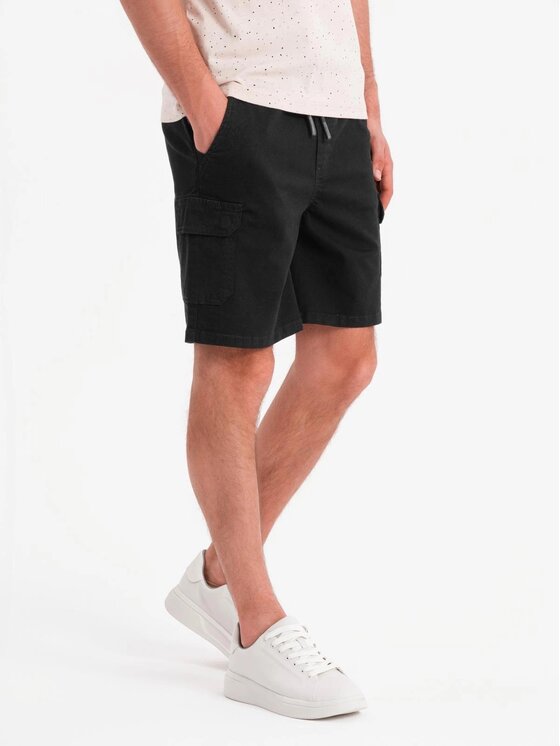 Ombre Ombre Šortky z materiálu OM-SRCG-0190 Černá Regular Fit