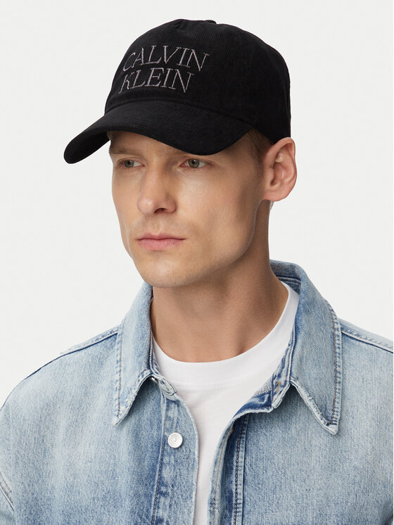 Calvin Klein Calvin Klein Cepure ar nagu Corduroy Graphic 5 Panel Cap LV04D5064G Melns