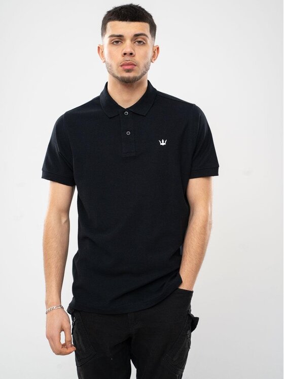Polo, rozmiar M, Czarne, Koszulka Polo Z Krótkim Rękawem Męska Czarna Jigga Wear Mini Crown 2XL