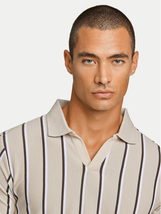 Lindbergh Lindbergh Тениска с яка и копчета 30-404259 Бежов Slim Fit