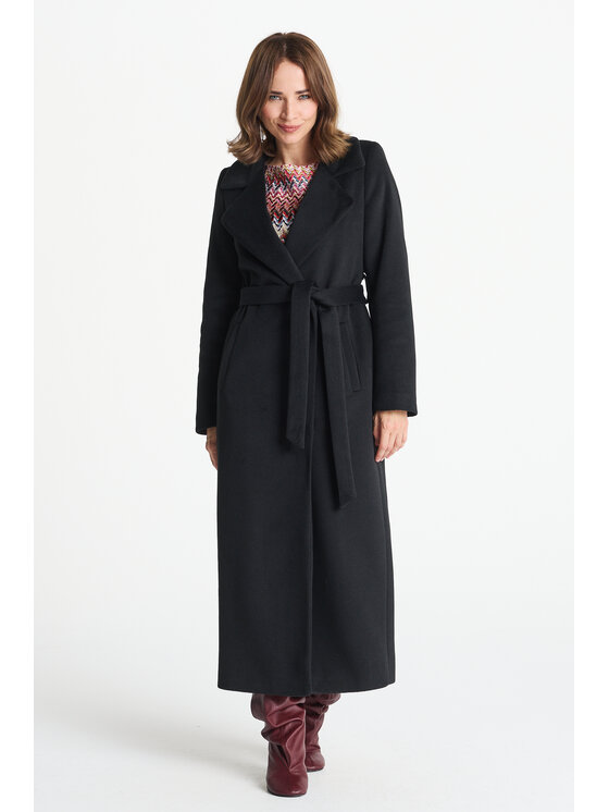 Salme Salme Płaszcz wełniany Verona maxi Czarny Regular Fit