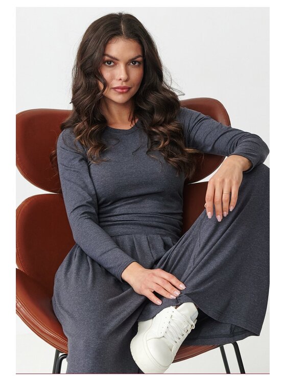 Makadamia Makadamia Komplet bluzka i spodnie M892 Szary Loose Fit