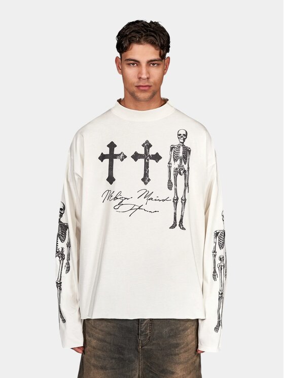 MADE BY SOCIETY MADE BY SOCIETY T-Shirt Ossuary Longsleeve - T17751 Biały Basic Fit