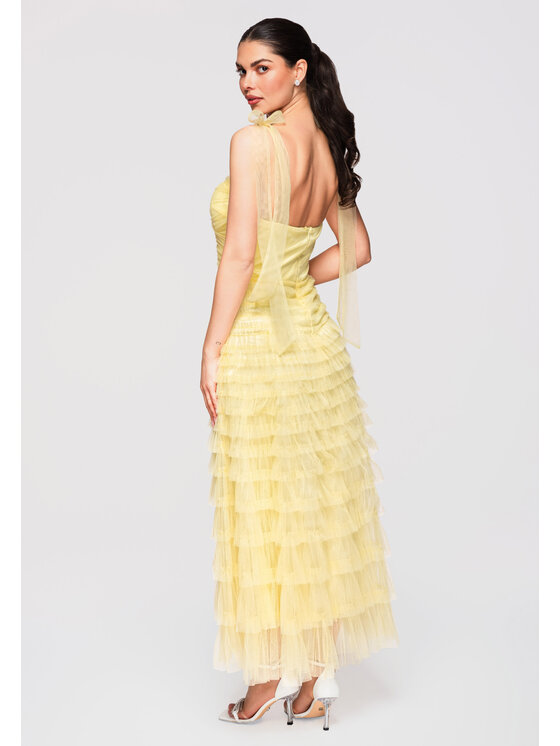 Ombre Ombre Sukienka wieczorowa LA-OM-DLR312 Żółty Slim Fit