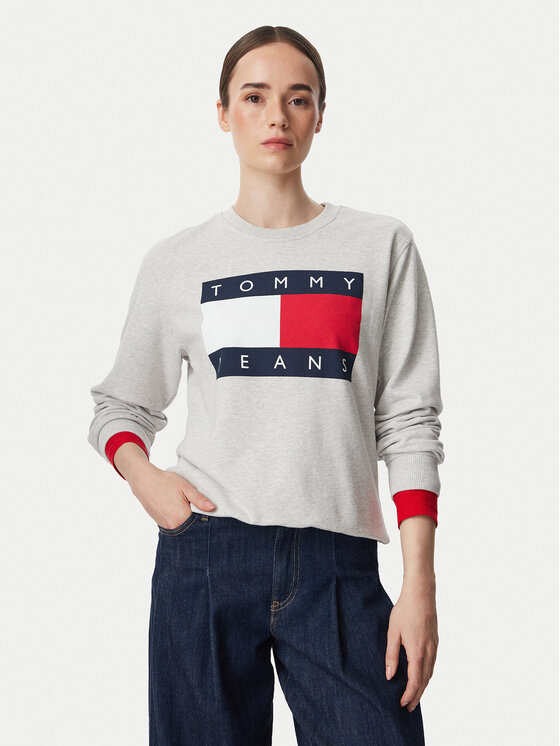 Tommy Jeans Tommy Jeans Džemperis Flag DW0DW23906 Šviesiai pilka Regular Fit
