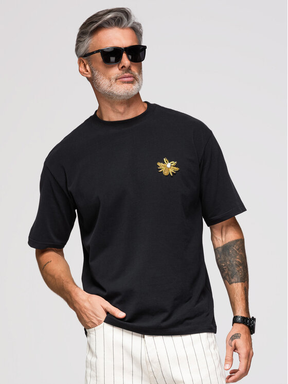 Ombre Ombre T-Shirt OM-TSCT-0275 Czarny Loose Fit