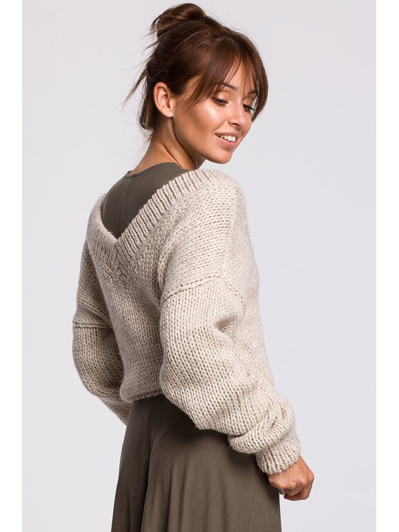 BeWear BeWear Sweter BK046 Beżowy Modern Fit