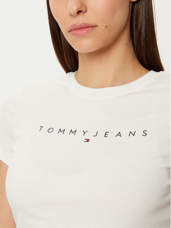 Tommy Jeans Tommy Jeans T-krekls Linear DW0DW18398 Balts Slim Fit