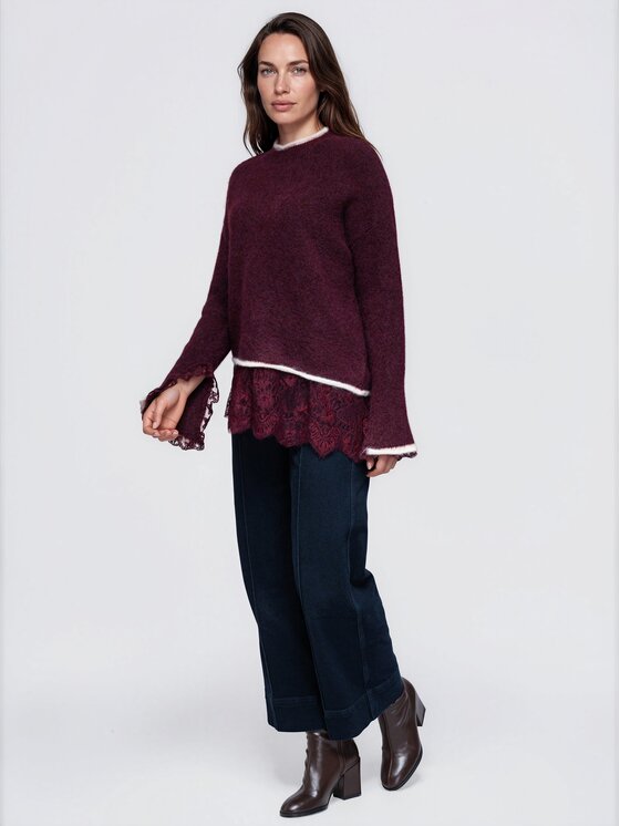 Ombre Ombre Svetr OW-SW-E0041 Bordó Relaxed Fit