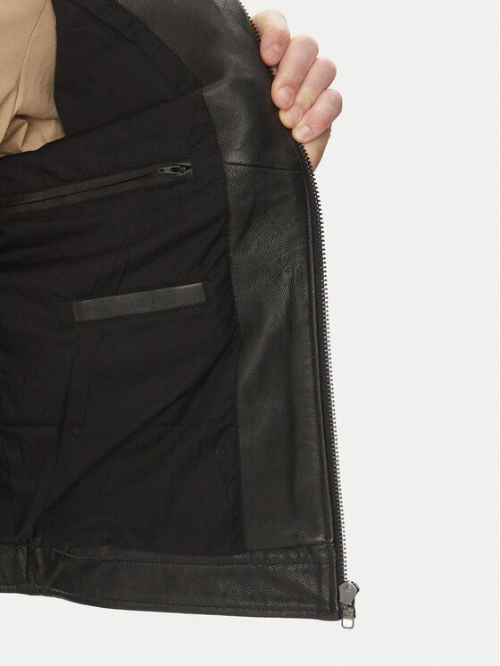 Serge Pariente Serge Pariente Lederjacke Retro Schwarz Slim Fit