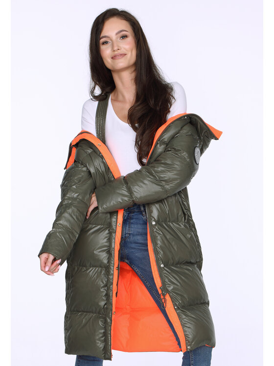 Perso Perso Płaszcz zimowy puchowy z szelkami Khaki Regular Fit