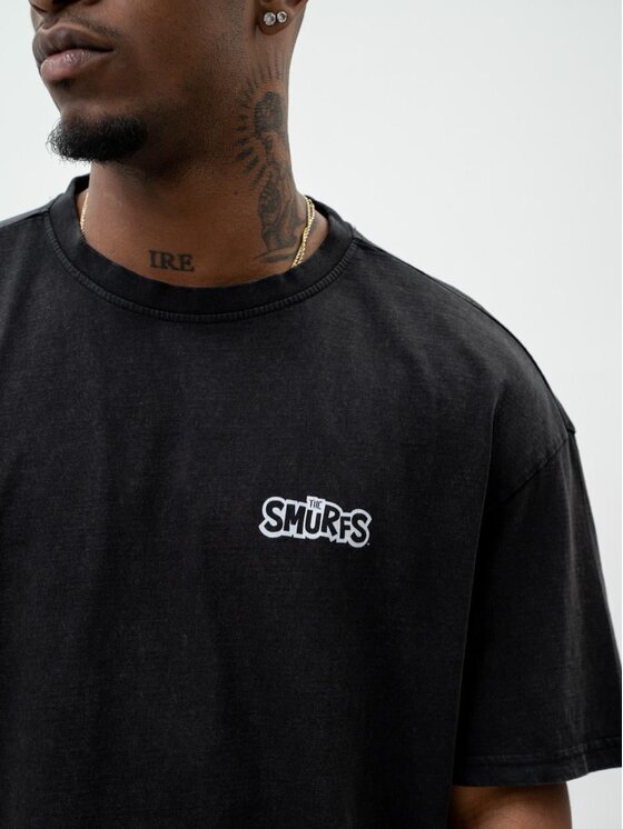Smerfy Smerfy T-Shirt Szeroka Luźna Papa Ewolucja 121525 Czarny Oversize