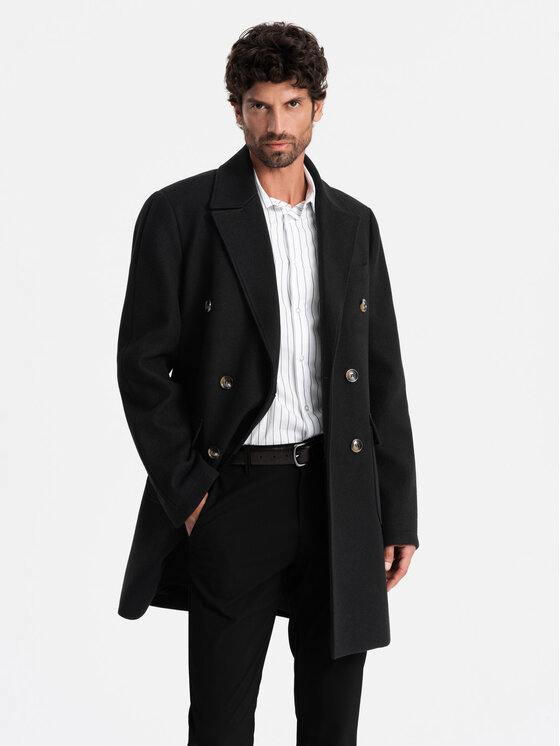 Ombre Ombre Płaszcz przejściowy OM-COWC-0109 Czarny Regular Fit