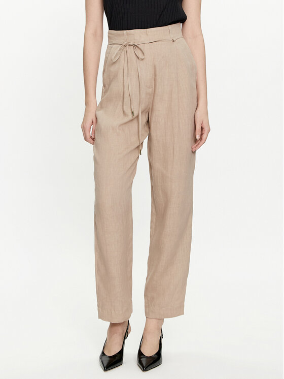 Marella Marella Kalhoty z materiálu Ilsa 2413131194 Béžová Relaxed Fit
