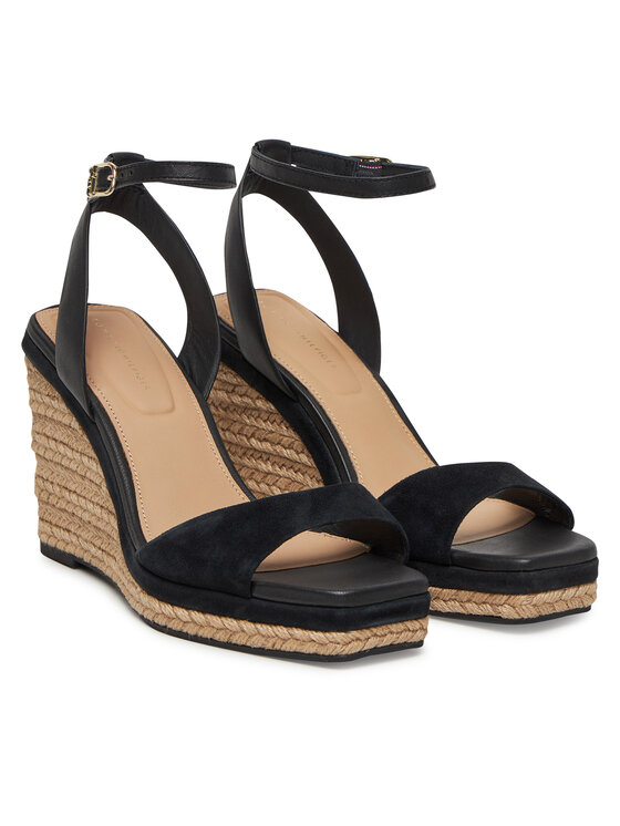 Tommy Hilfiger Tommy Hilfiger Espadrilles Leather & Suede High Wedge Espad FW0FW08803 Fekete