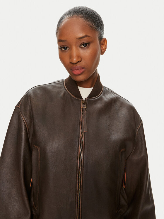 Weekend Max Mara Weekend Max Mara Kurtka skórzana Hiltex 2425446031 Brązowy Relaxed Fit