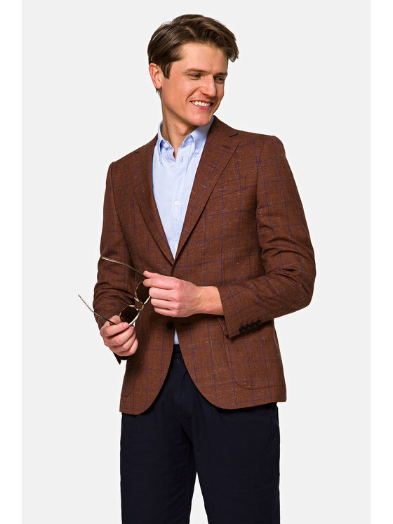 Lancerto Lancerto Marynarka Medina Brązowy Slim Fit