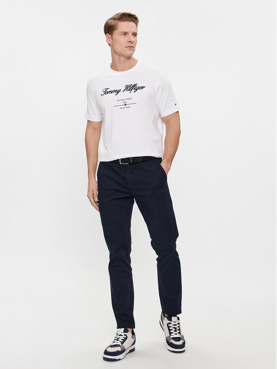 Tommy Hilfiger Tommy Hilfiger Marškinėliai Script Logo Tee MW0MW33691 Balta Regular Fit