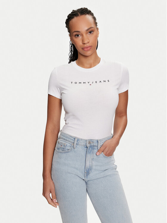 Tommy Jeans Tommy Jeans Marškinėliai Linear DW0DW18398 Balta Slim Fit