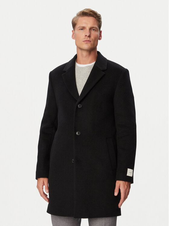 Calvin Klein Вълнено палто LV04LH444G Черен Regular Fit