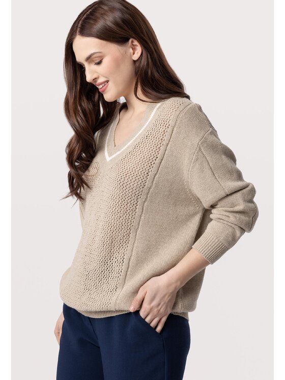 QUIOSQUE QUIOSQUE Sweter 6UF001 Beżowy Regular Fit