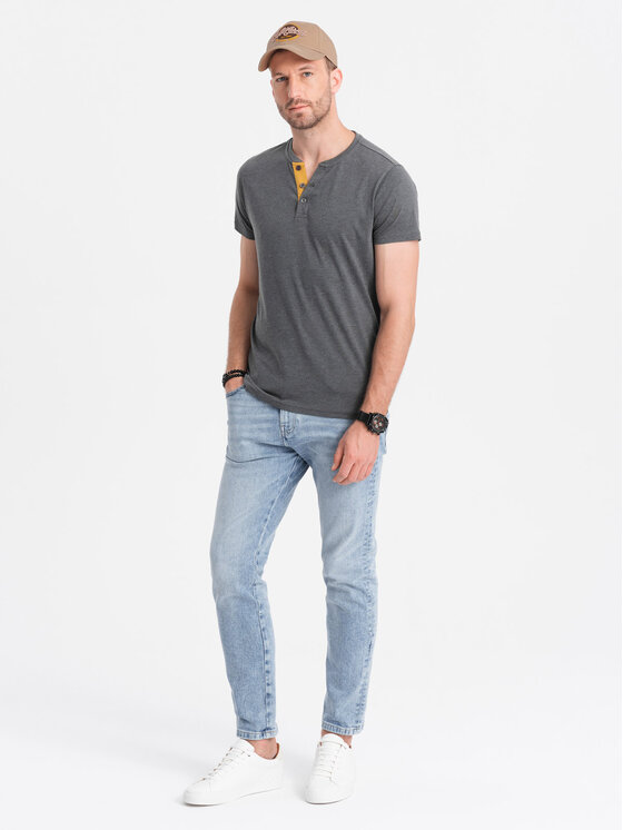 Ombre Ombre T-Shirt OM-TSCT-0155 Szary Regular Fit