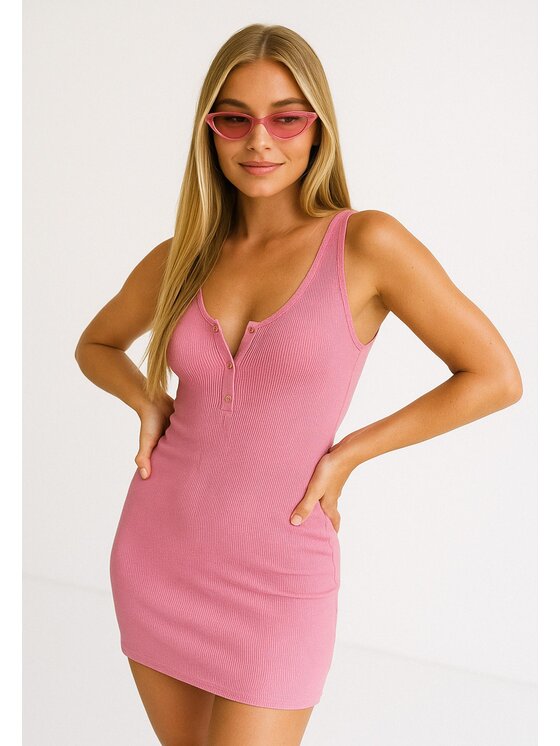 Nudyess Nudyess Sukienka letnia Louisiana mini z prążka Różowy Fitted Fit
