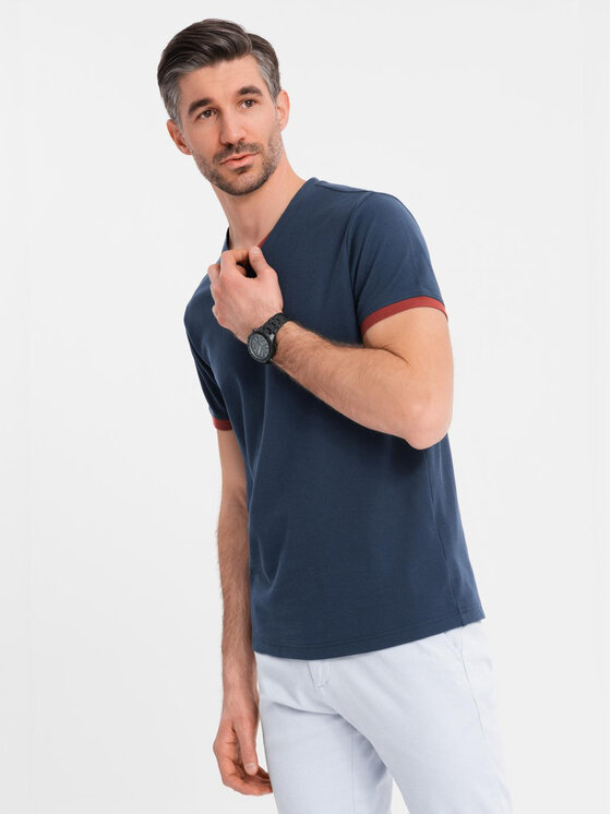 Ombre Ombre T-Shirt OM-TSCT-0198 Granatowy Regular Fit