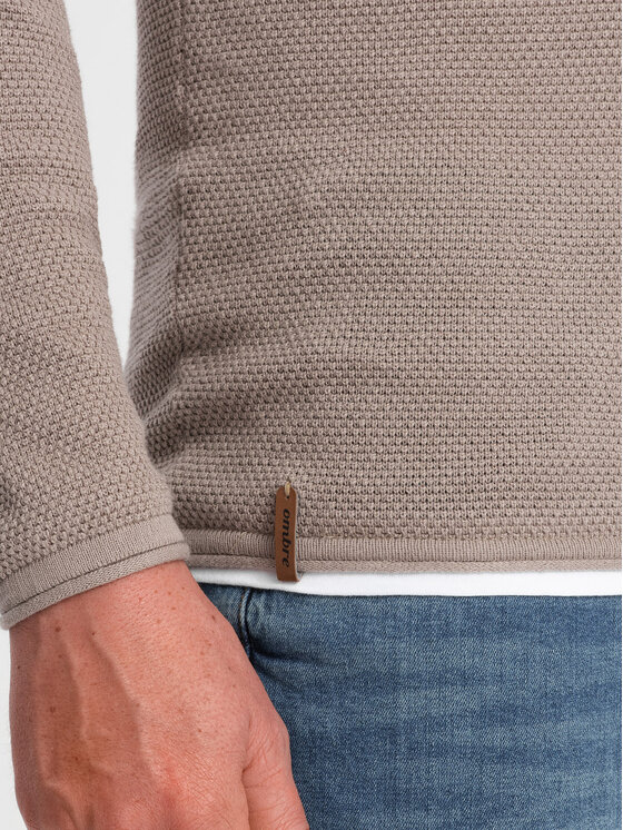 Ombre Ombre Sweter OM-SWSW-0103 Beżowy Classic Fit
