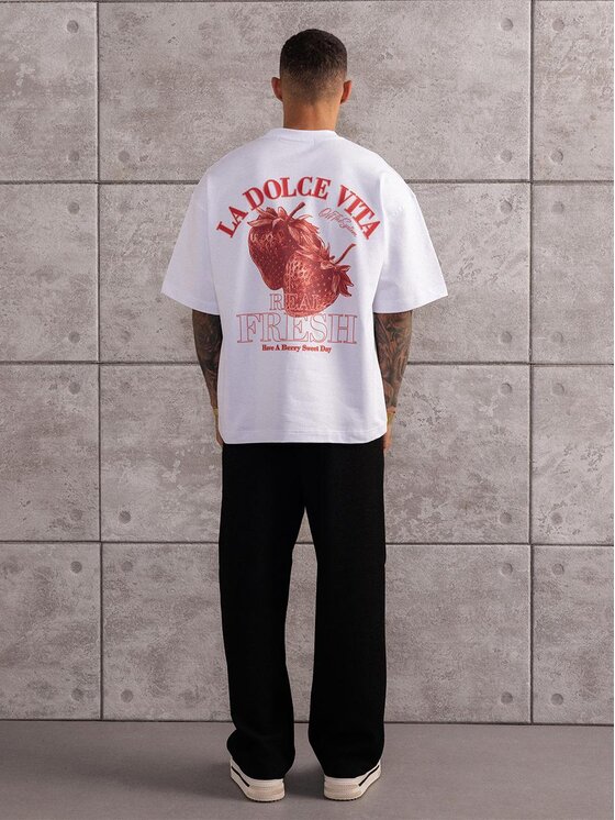 Jigga Wear Jigga Wear T-Shirt Koszulka Z Krótkim Rękawem Oversize Męska Biała Truskawki Dolce Vita M Biały Oversize