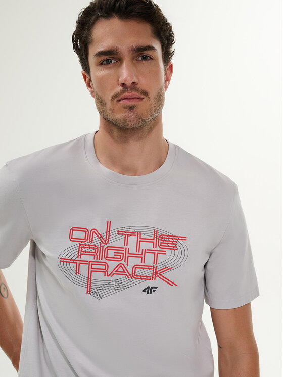 4F 4F T-Shirt MONOCHROME MOVEMENT Szary jasny Regular Fit
