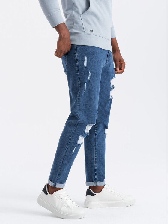 Ombre Ombre Jeansy OM-PADP-0163 Niebieski Taper Fit