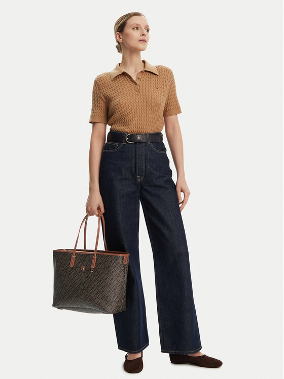 Tommy Hilfiger Tommy Hilfiger Geantă Th Monoplay Leather Tote AW0AW17416 Negru