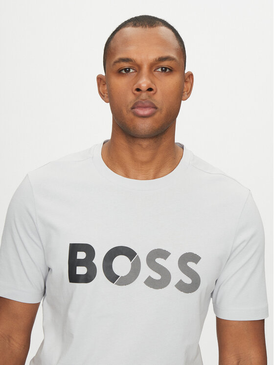 BOSS BOSS T-Shirt Tape Logo 50530990 Szary Regular Fit