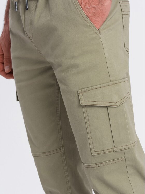 Ombre Ombre Joggers kalhoty OM-PAJO-0123 Khaki Regular Fit